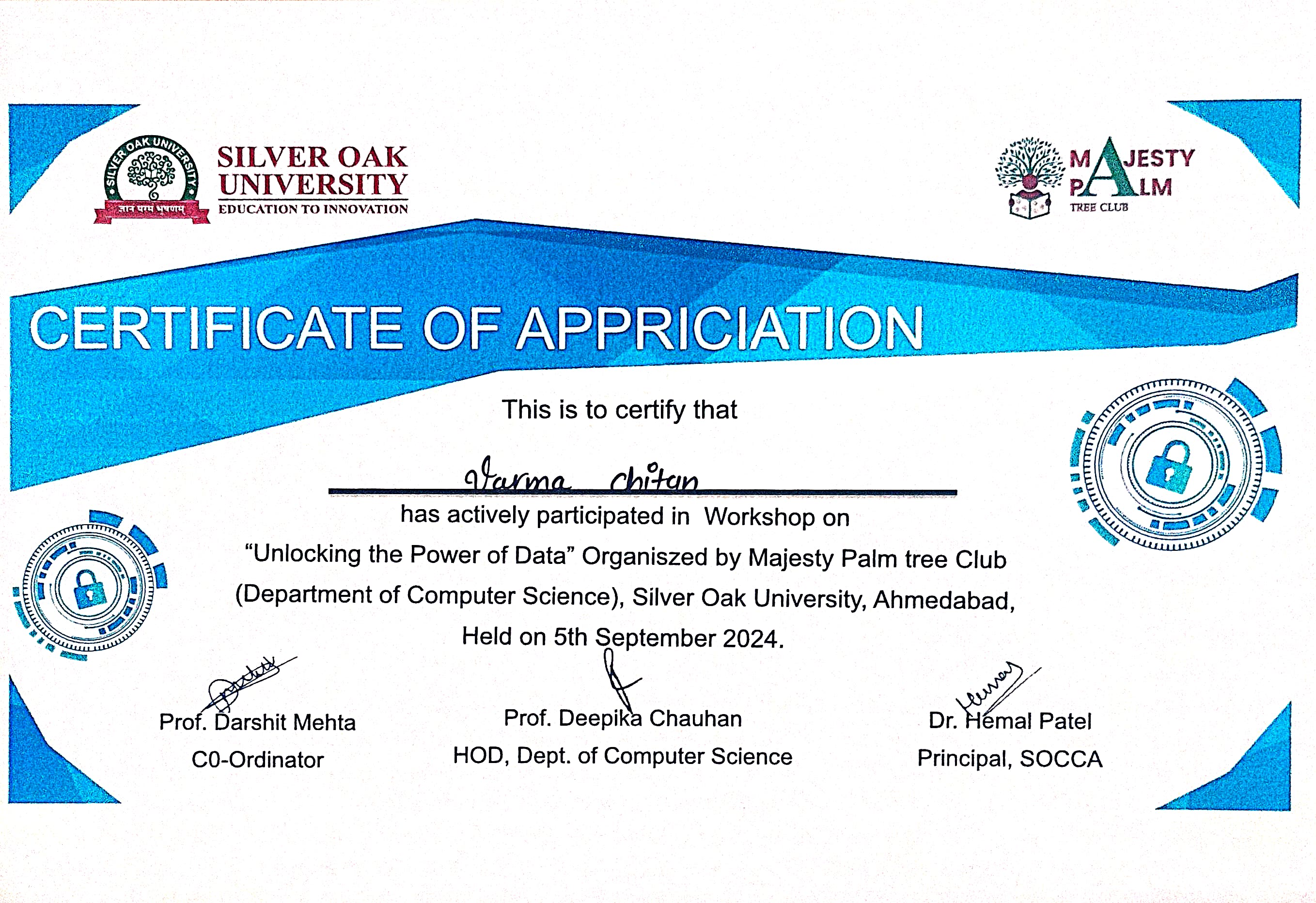 Chintan Varma Certification