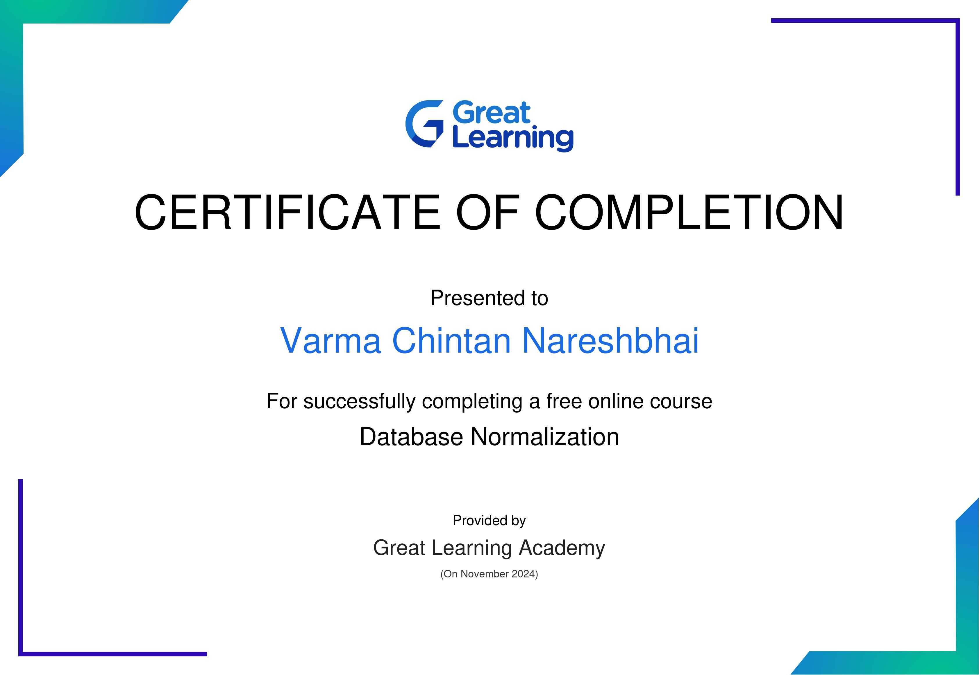 Chintan Varma Certification