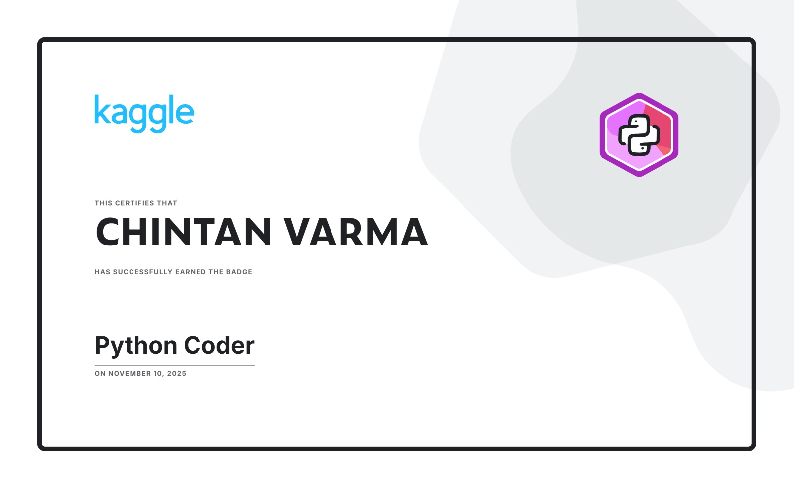 Chintan Varma Certification