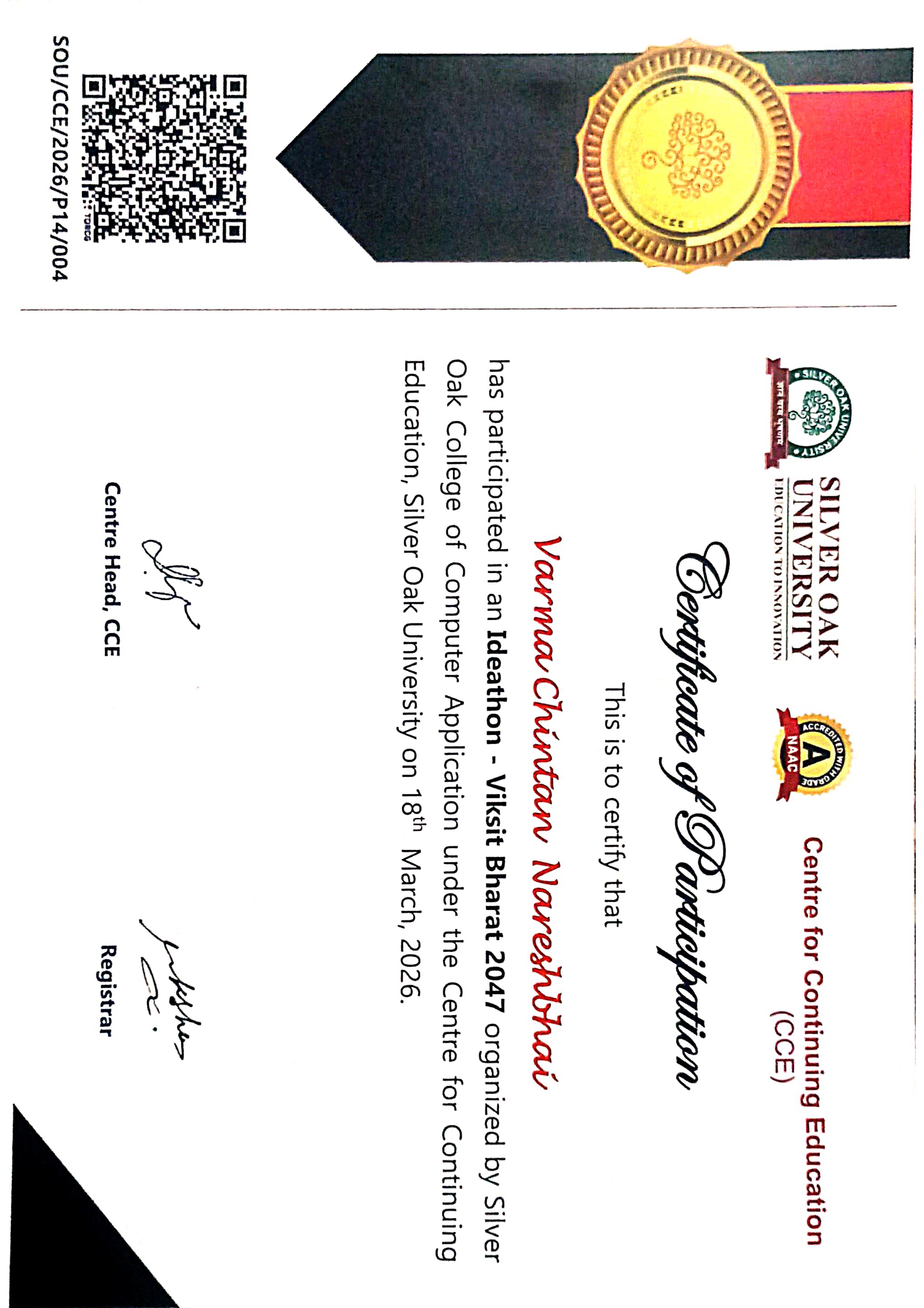 Chintan Varma Certification