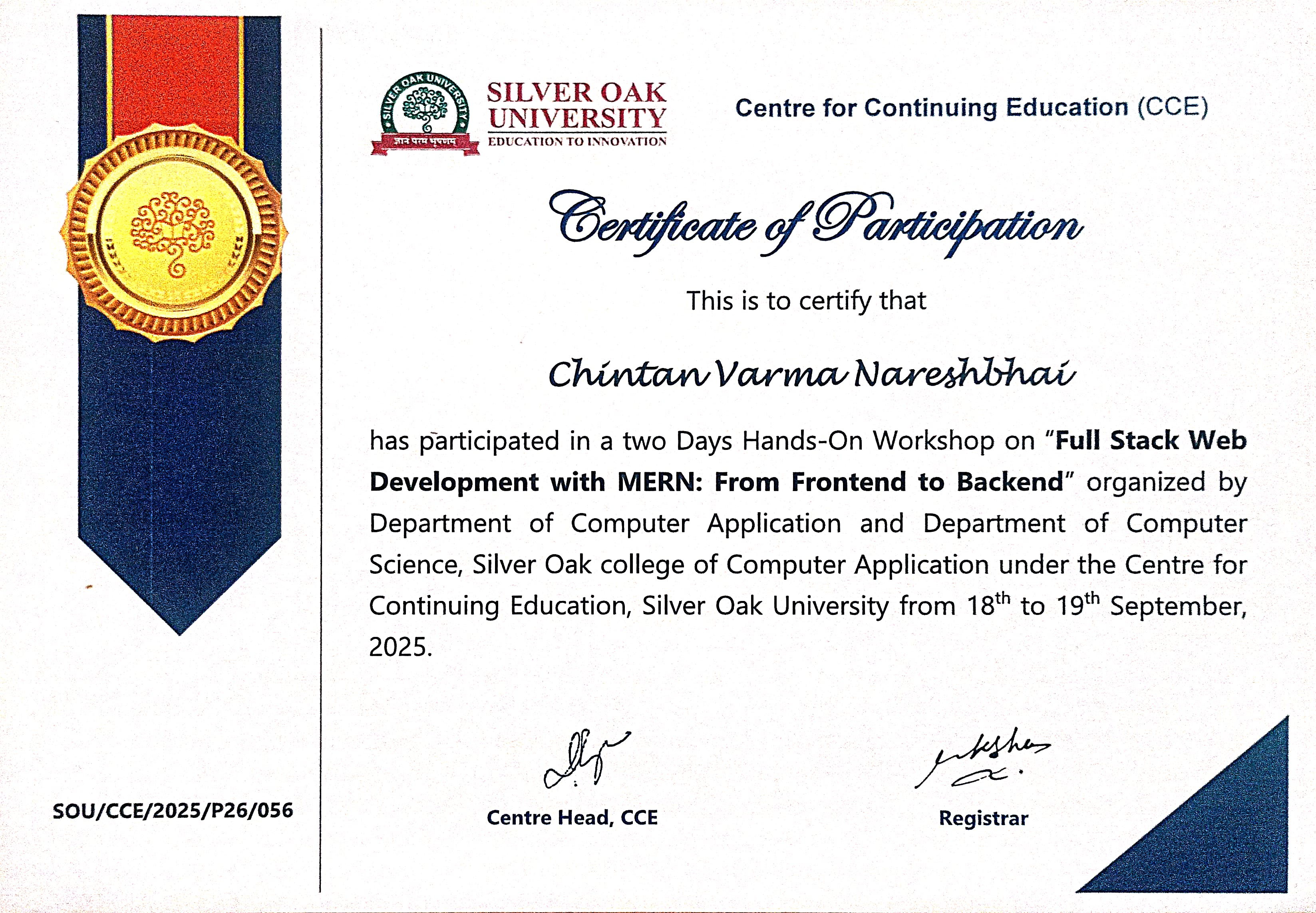 Chintan Varma Certification