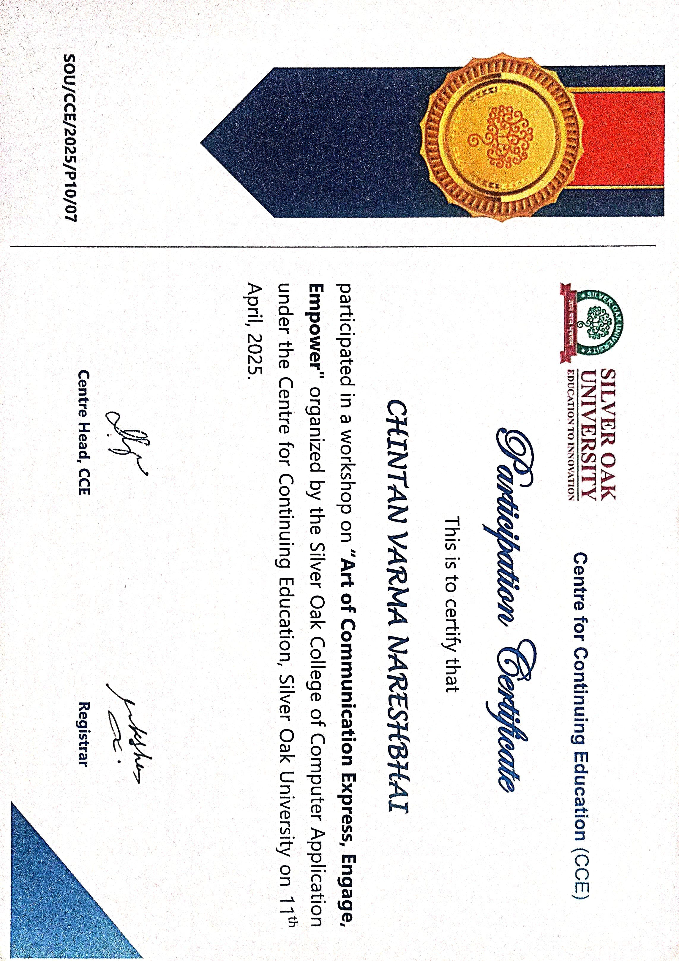 Chintan Varma Certification